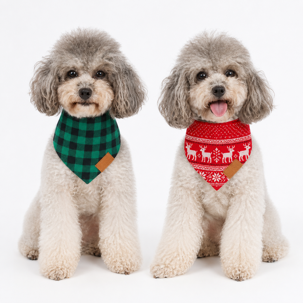 oxytoc dog bandana bib scarves worn by two small dogs