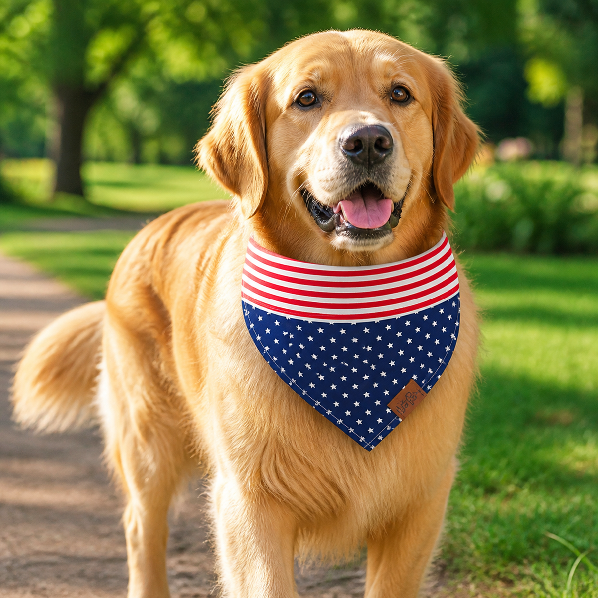 oxytoc dog bandana bib scarf worn by a golden retriever outdoors