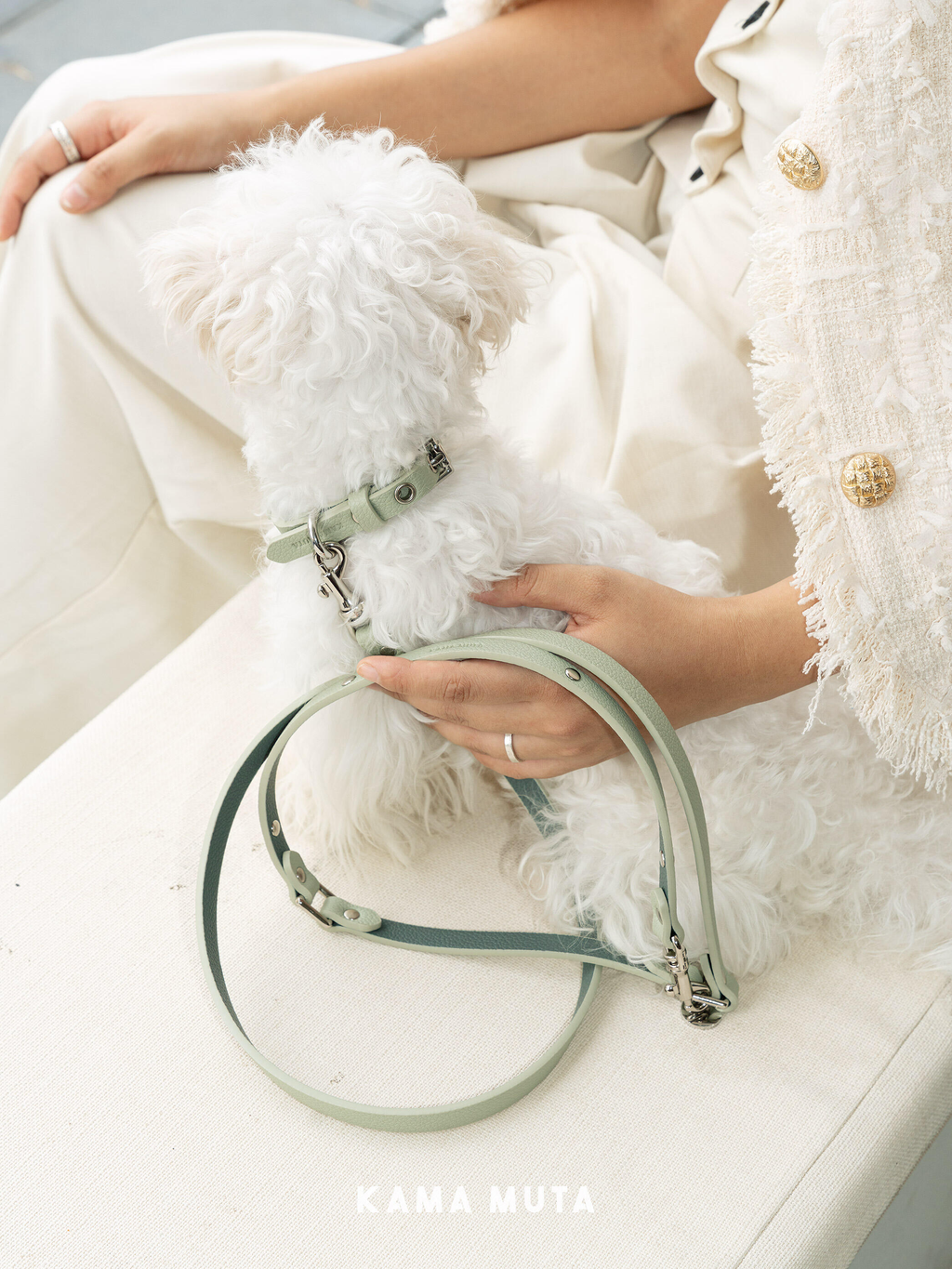 Leather Small-Dog Leash with Pearl Charm