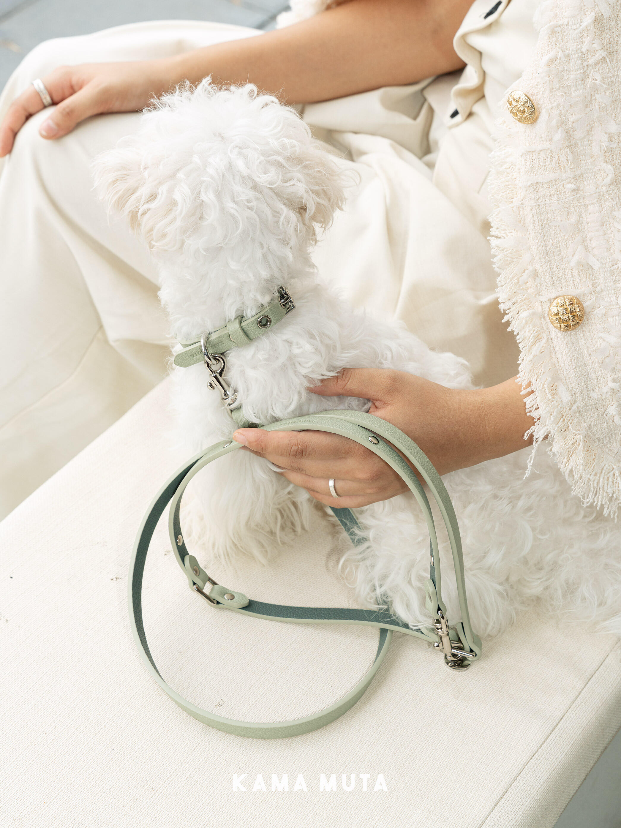 Leather Small-Dog Leash with Pearl Charm