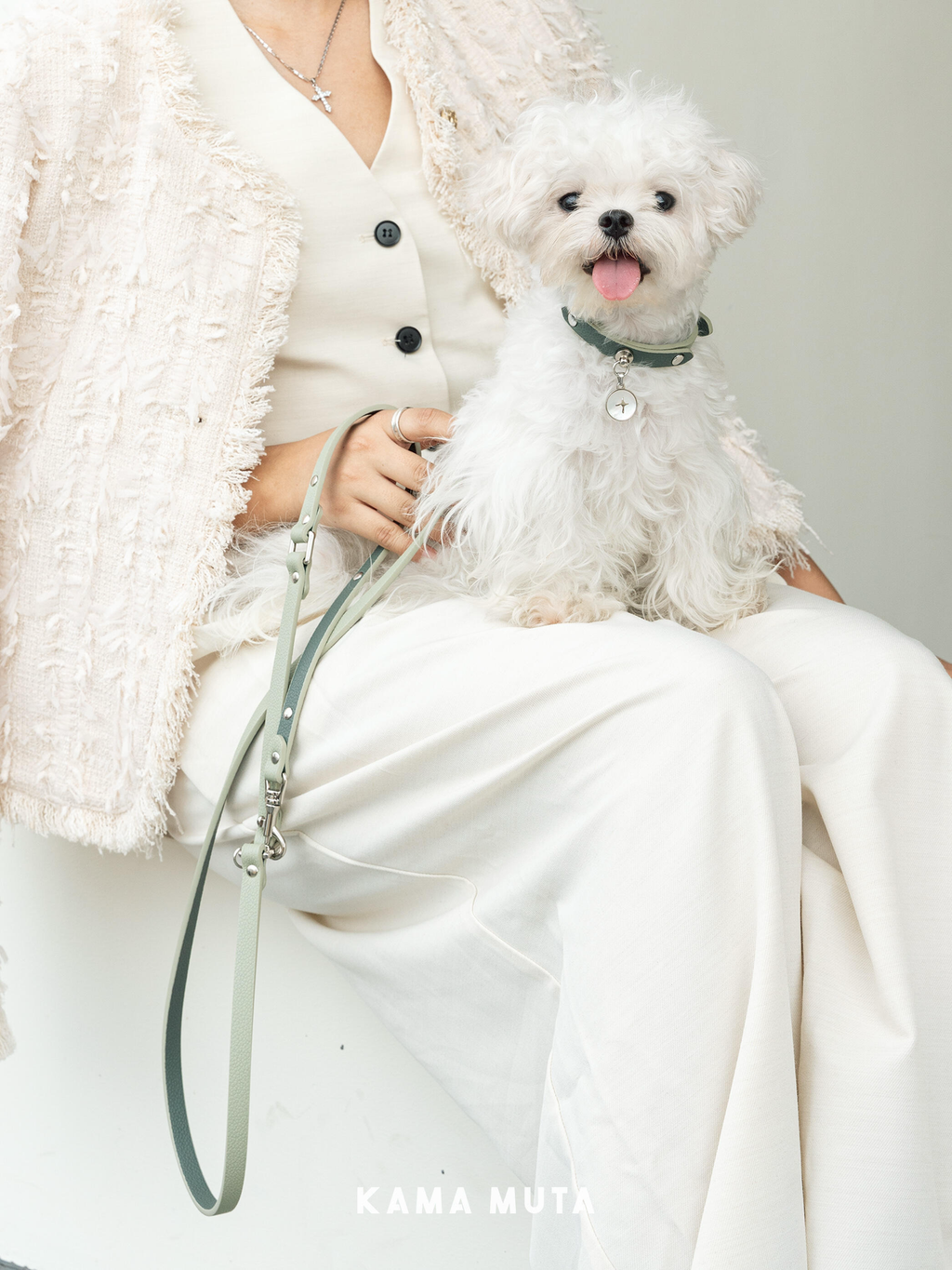 Leather Small-Dog Leash with Pearl Charm