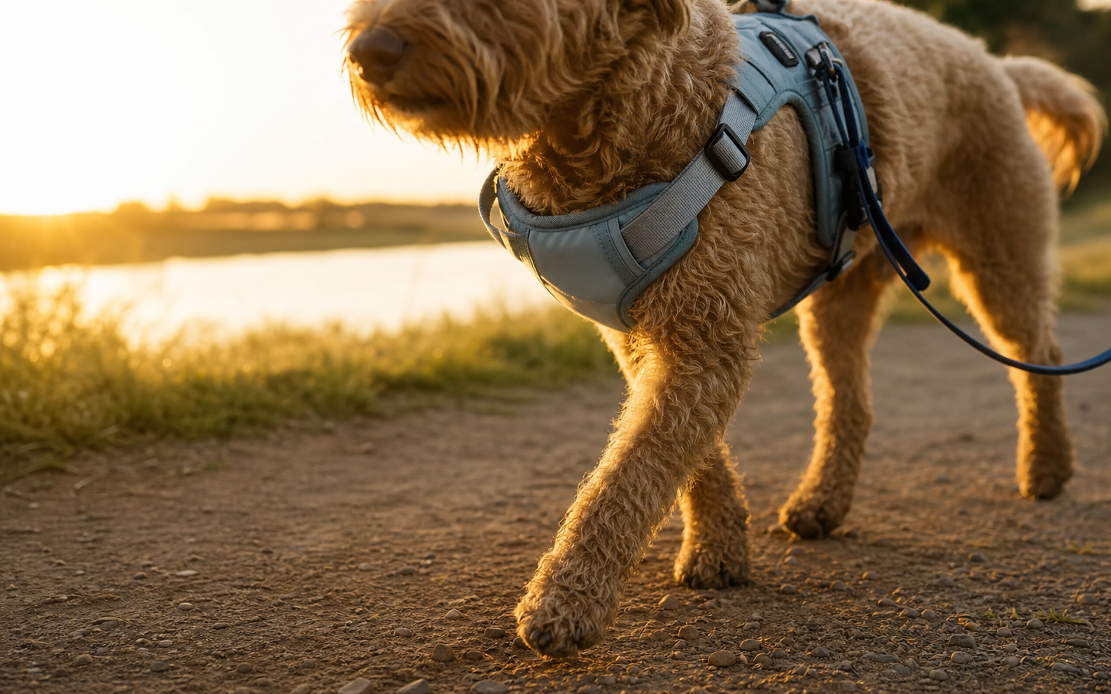 Close-up of comfortable dog gear in motion