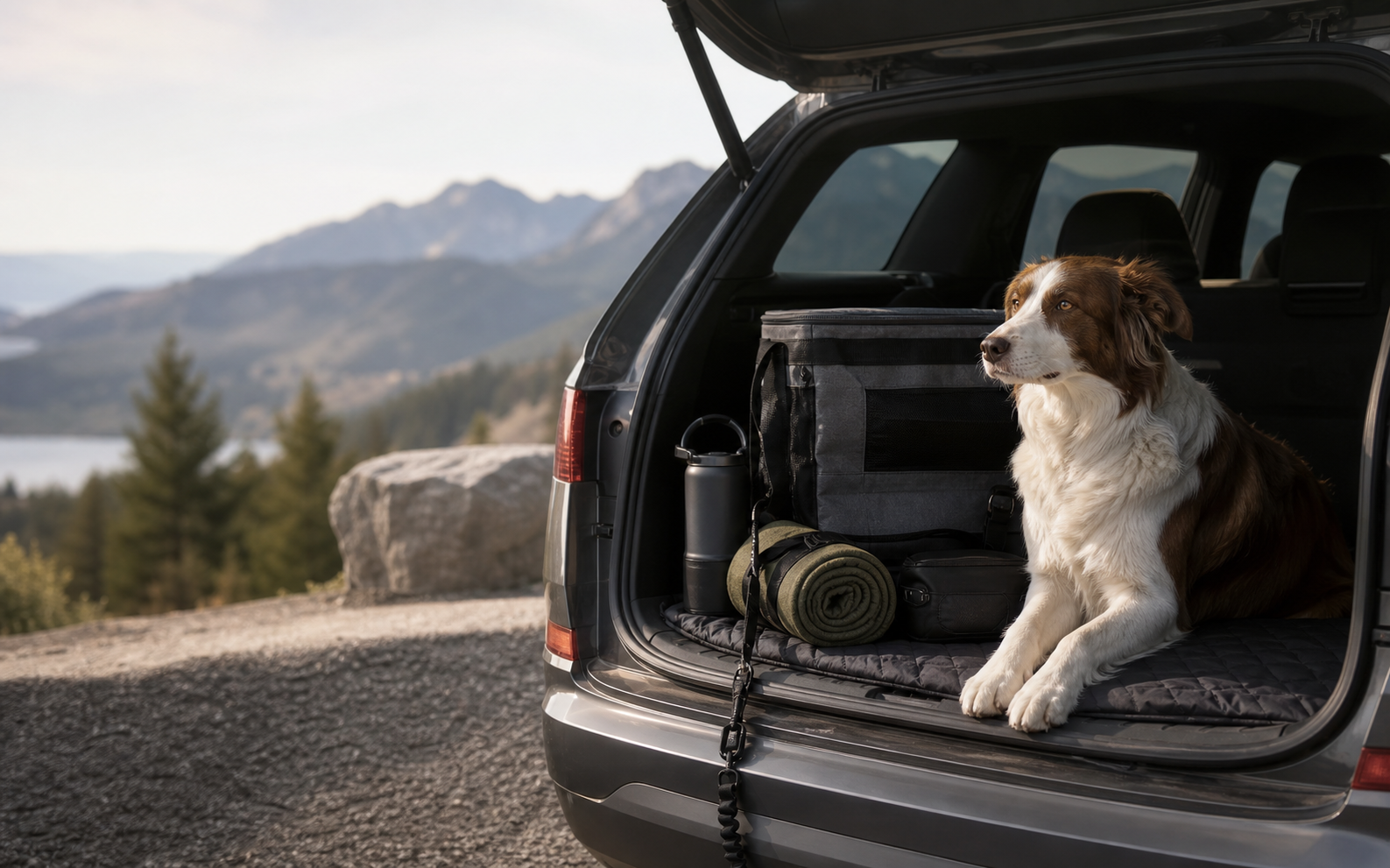 Dog by car travel gear and outdoor accessories